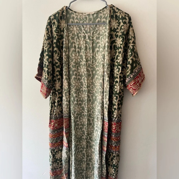 Soft Surroundings Long Cardigan Kimono Paisley Floral Embroidered Sequins Saree - Picture 3 of 11